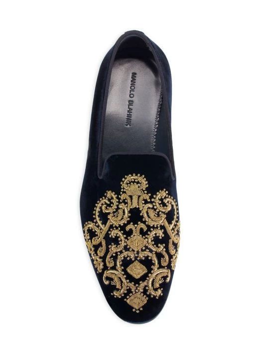 Manolo Blahnik Mariogold Velvet Embroidered Slipper Loafer For Men 7 Manolo Blahnik Mariogold Velvet Embroidered Slipper Loafer For Men - Image 5
