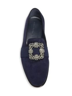 Manolo Blahnik Carlton Crystal Encrusted Buckle Suede Loafers For Men -Kiki shop online unnamed file 1237