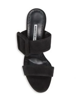 Manolo Blahnik Gable 70 Suede Buckle Mules Black Suede -Kiki shop online unnamed file 1265