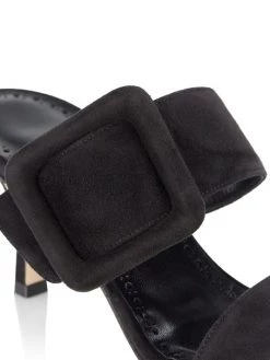 Manolo Blahnik Gable 70 Suede Buckle Mules Black Suede -Kiki shop online unnamed file 1266