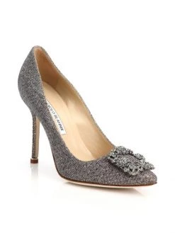 Manolo Blahnik Hangisi 105 Embellished Shimmer Pumps Gold Silver