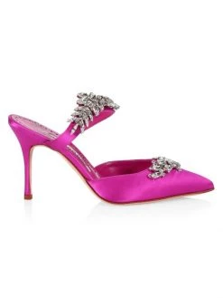 Manolo Blahnik Lurum 90 Crystal-Embellished Satin Mules Fuschia -Kiki shop online unnamed file 1319