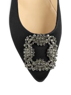 Manolo Blahnik Hangisi 25 Embellished Satin Flats Black -Kiki shop online unnamed file 1323