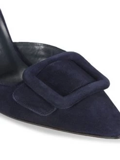 Manolo Blahnik Maysale 70 Suede Mules Navy -Kiki shop online unnamed file 1405