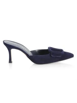 Manolo Blahnik Maysale 70 Suede Mules Navy -Kiki shop online unnamed file 1408
