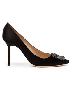 Manolo Blahnik Hangisi 105 Embellished Satin Pumps Black