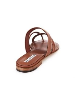 Manolo Blahnik Susa Leather Thong Sandals Tan -Kiki shop online unnamed file 876