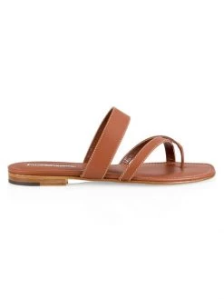 Manolo Blahnik Susa Leather Thong Sandals Tan -Kiki shop online unnamed file 882