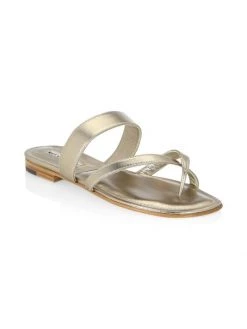 Manolo Blahnik Susa Leather Thong Sandals Tan -Kiki shop online unnamed file 883