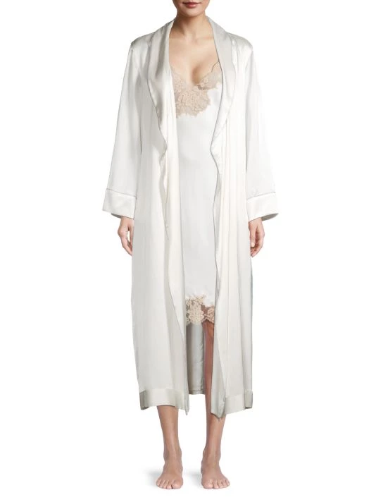 Kiki De Montparnasse Amour Silk Robe Ivory Blue 4 Kiki De Montparnasse Amour Silk Robe Ivory Blue - Image 2