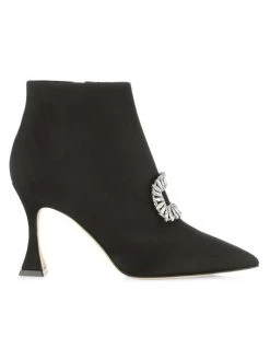 Manolo Blahnik Cantita 90 Embellished Buckle Satin Booties